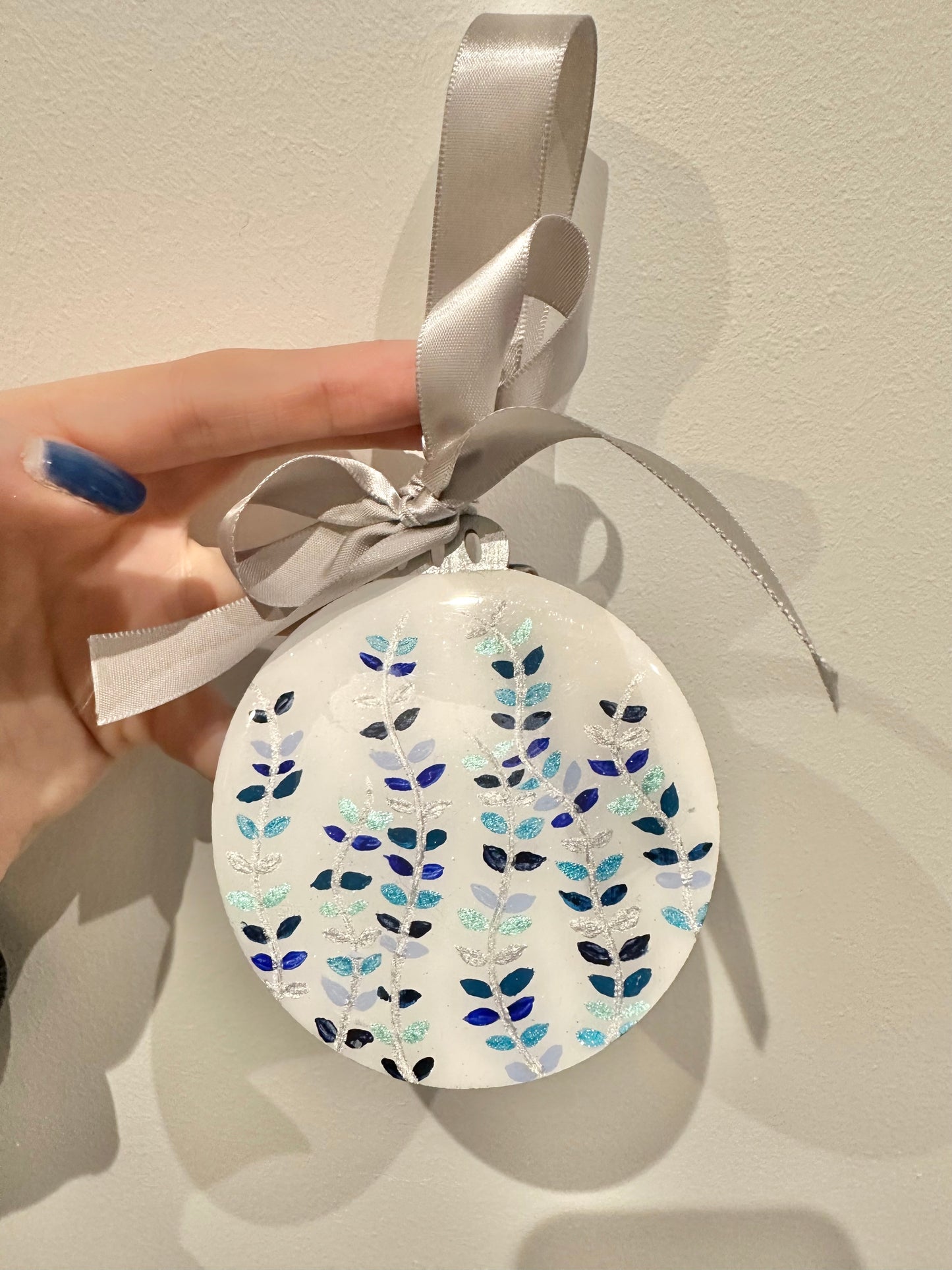 Wooden Tree Decoration - Blue & Silver