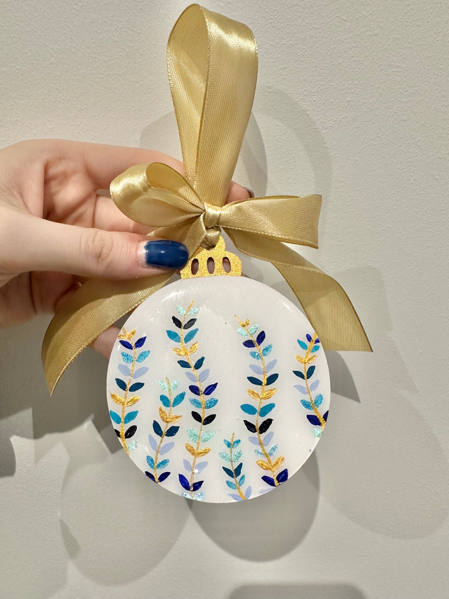 Wooden Tree Decoration - Blue & Gold