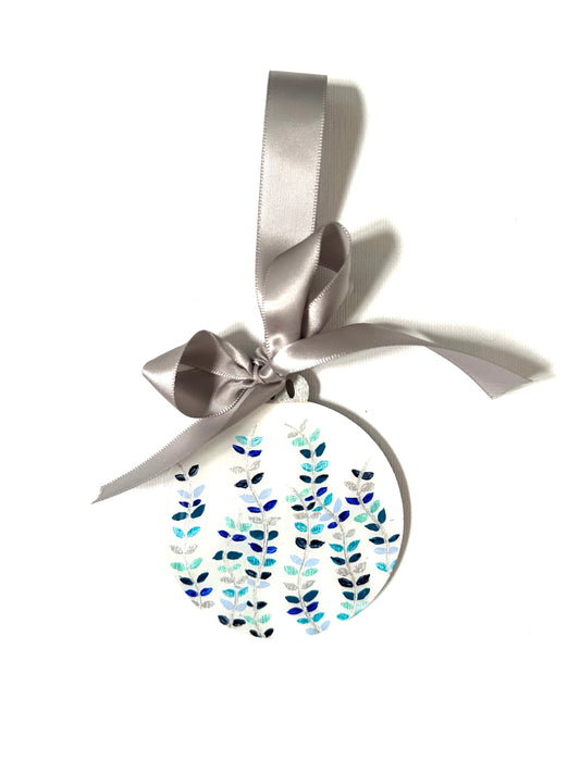 Wooden Tree Decoration - Blue & Silver