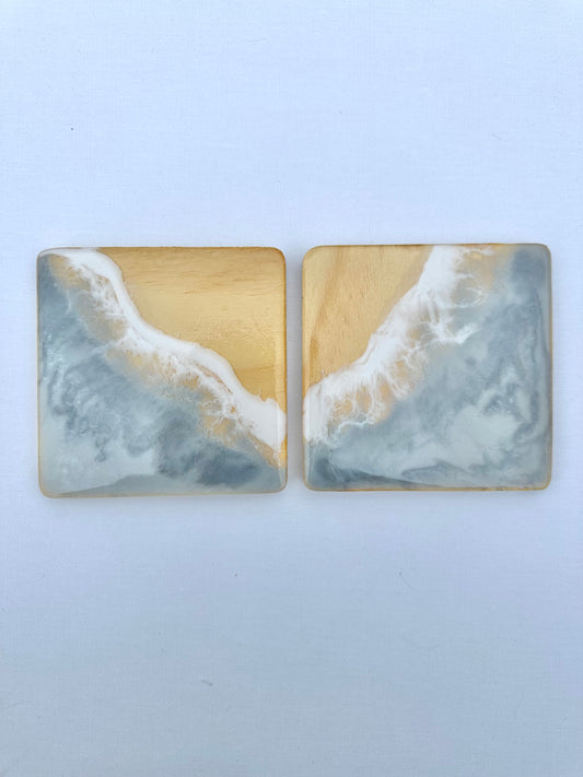 Square Wooden Coasters - Grey