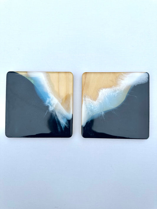 Square Wooden Coasters - Navy