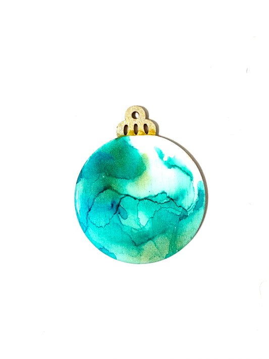 Wooden Tree Decoration - Turquoise Ink